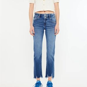 KanCan Distressed Walnut high rise slim straight leg jeans